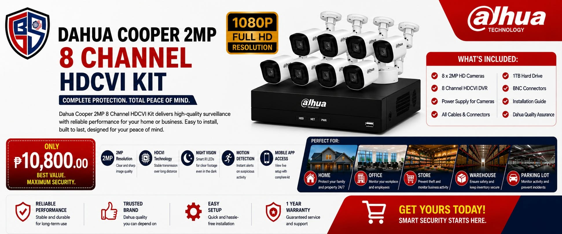 Dahua Cooper 2MP 8-channel HDCVI CCTV kit available at GBS Technologies